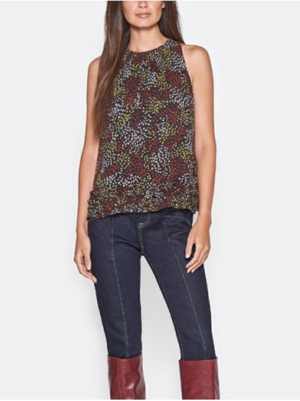 Joie Chrissy Sleeveless Multicolor Floral Print Silk Ruffled Top